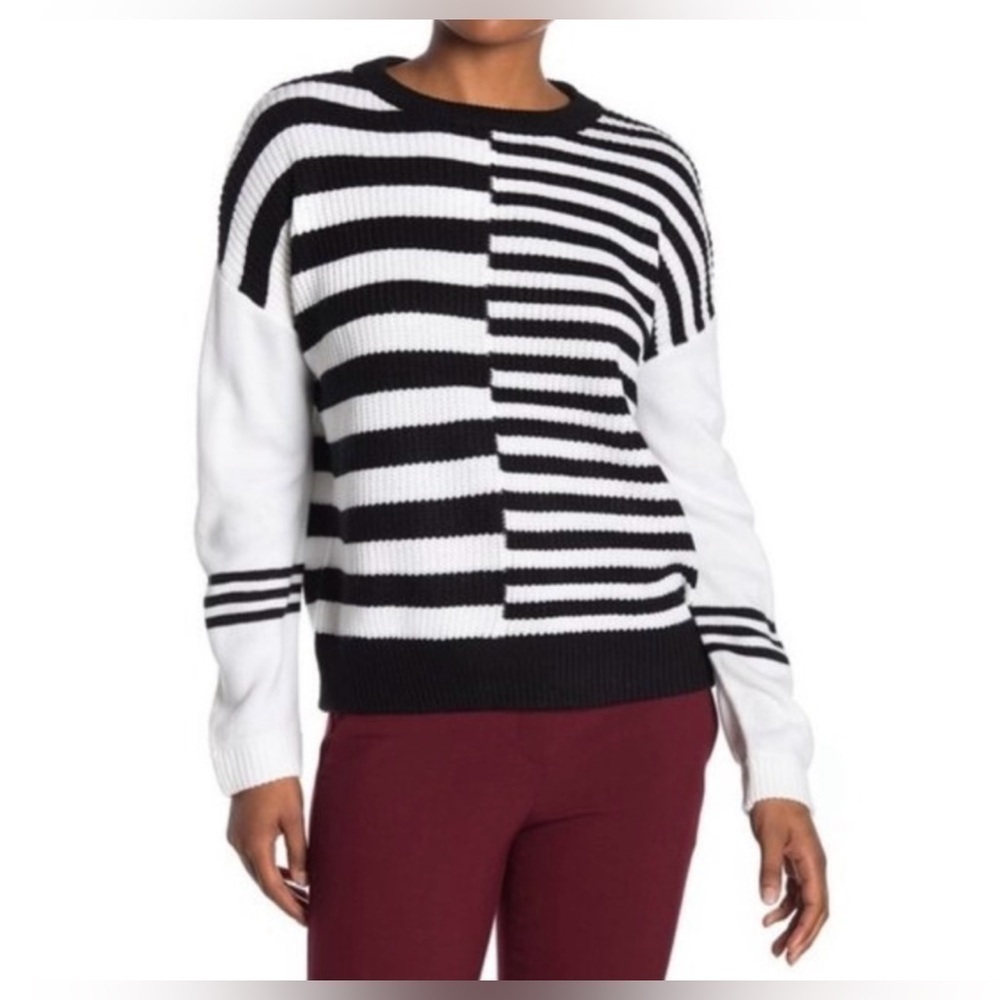 Catherine Malandrino Black and White Striped Sweater NWT Size Petite Large
